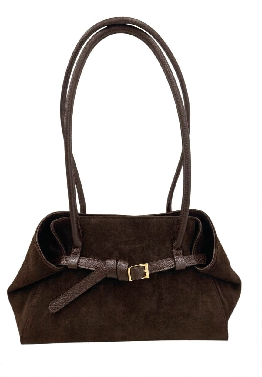 HE535 Brown Belted Suede Shoulder Bag