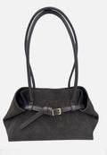 HE536 Dark Brown Belted Suede Shoulder Bag