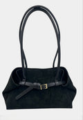 HE537 Black Belted Suede Shoulder Bag