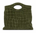 HE539 Military Green Croc-Embossed Suede Top Handle Bag