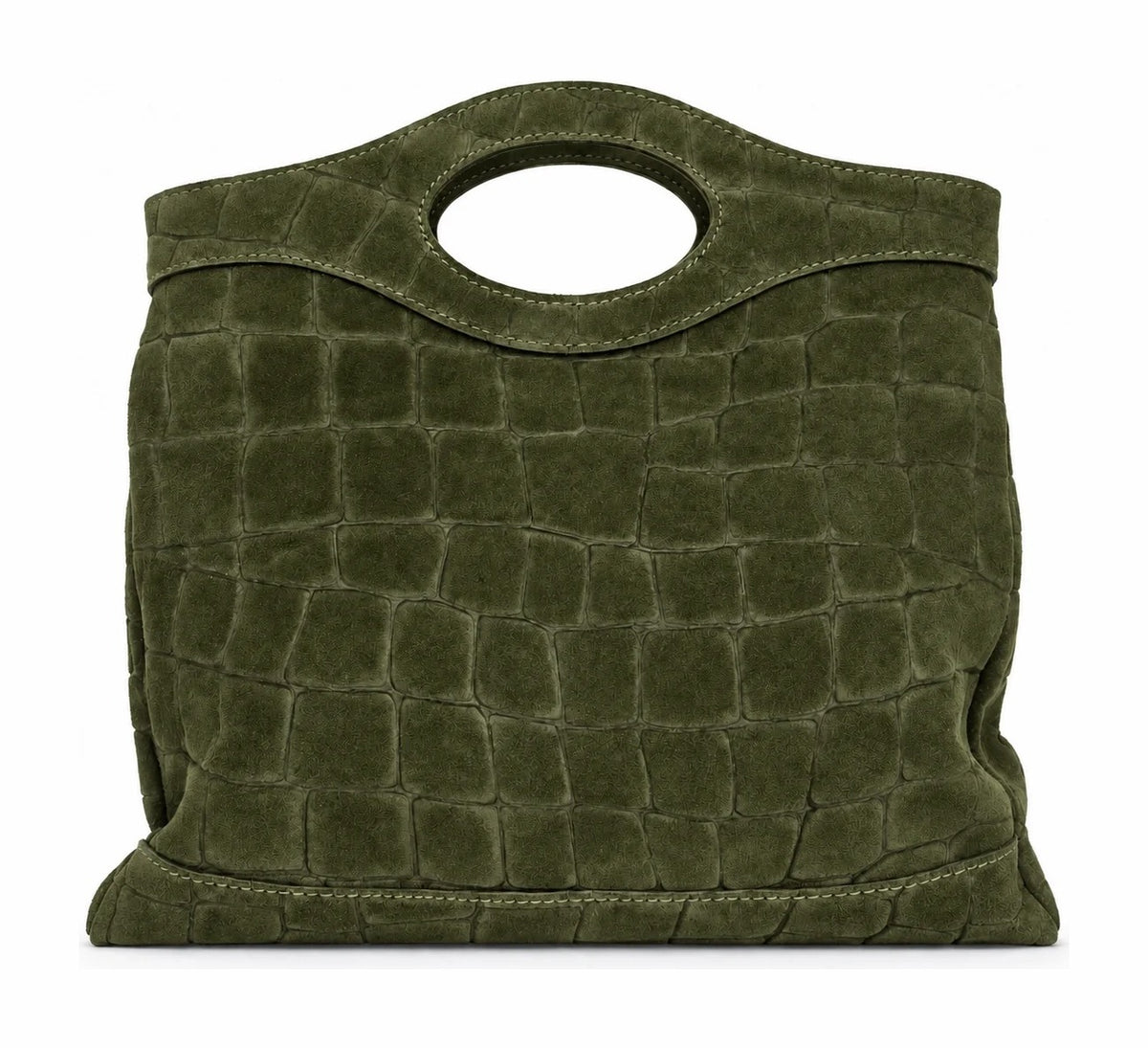 HE539 Military Green Croc-Embossed Suede Top Handle Bag