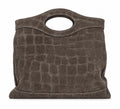HE540 Dark Taupe Croc-Embossed Suede Top Handle Bag