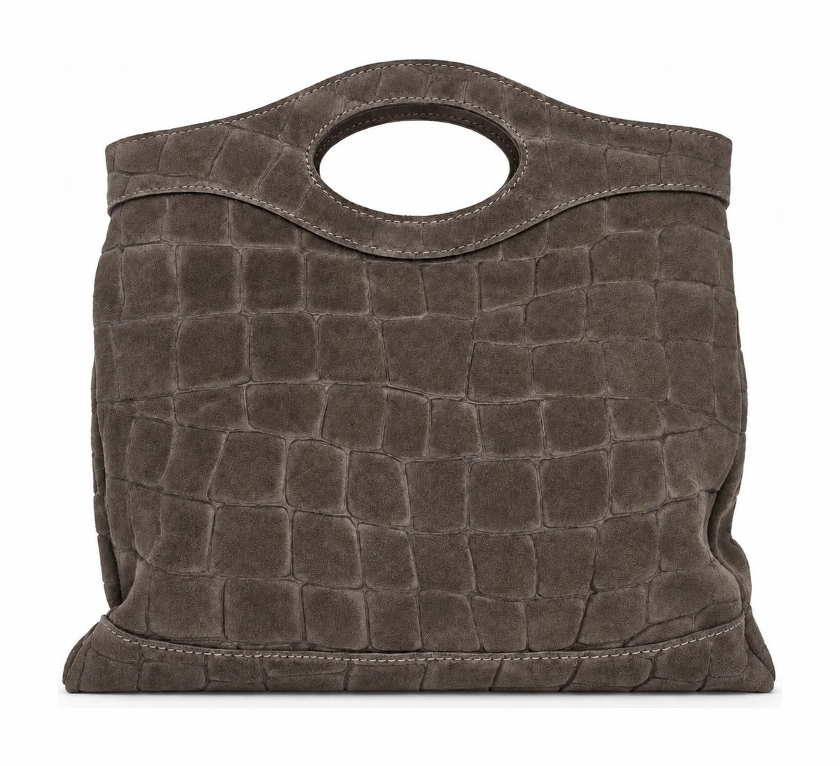 HE540 Dark Taupe Croc-Embossed Suede Top Handle Bag