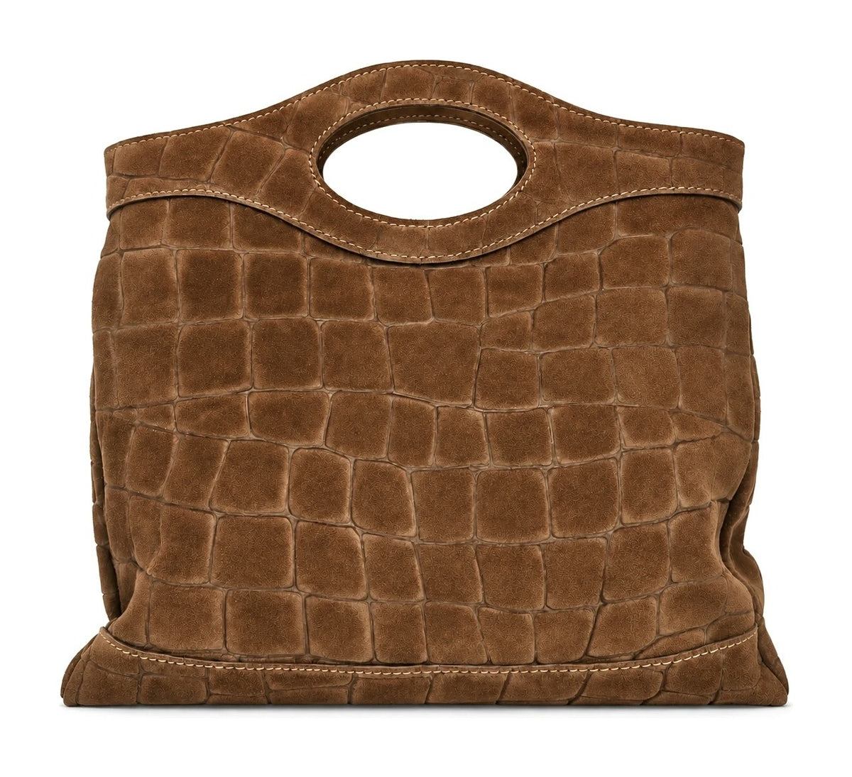 HE541 Dark Tan Croc-Embossed Suede Top Handle Bag