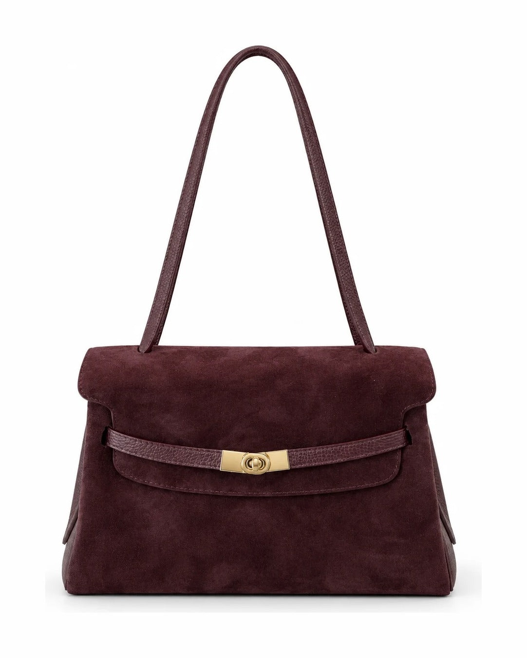 HE545 Burgundy Flap Suede Shoulder Bag
