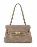 HE546 Dark Taupe Flap Suede Shoulder Bag