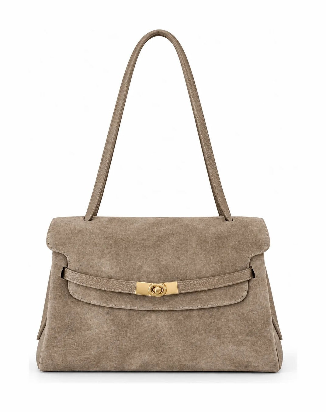 HE546 Dark Taupe Flap Suede Shoulder Bag
