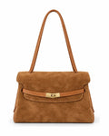 HE547 Dark Tan Flap Suede Shoulder Bag