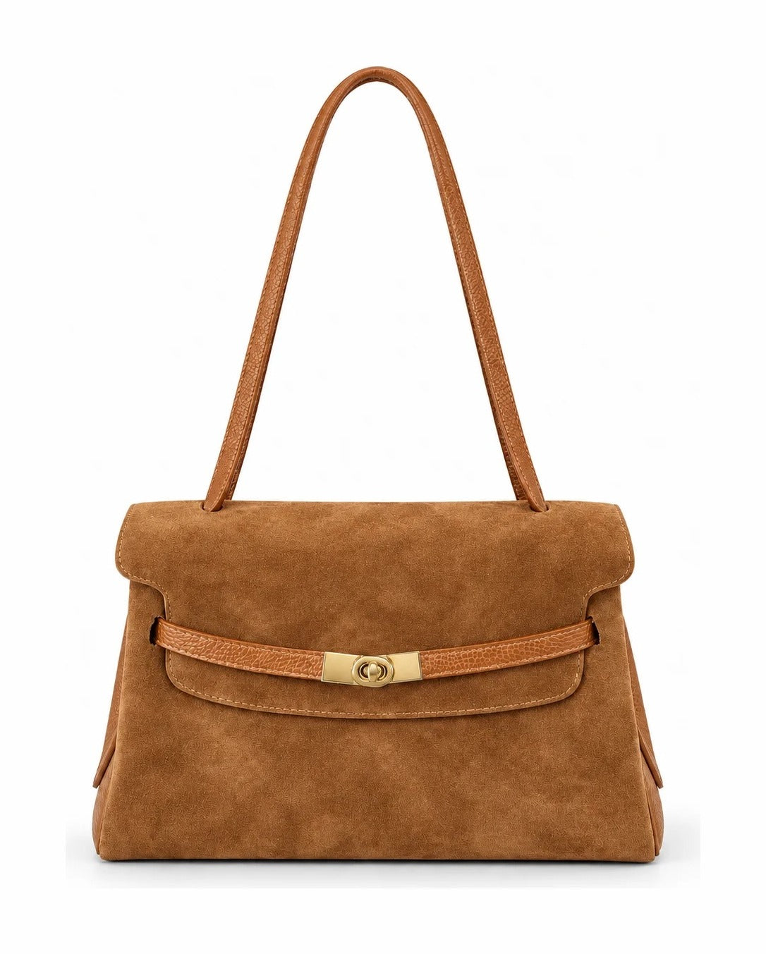 HE547 Dark Tan Flap Suede Shoulder Bag