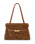 HE548 Brown Flap Suede Shoulder Bag