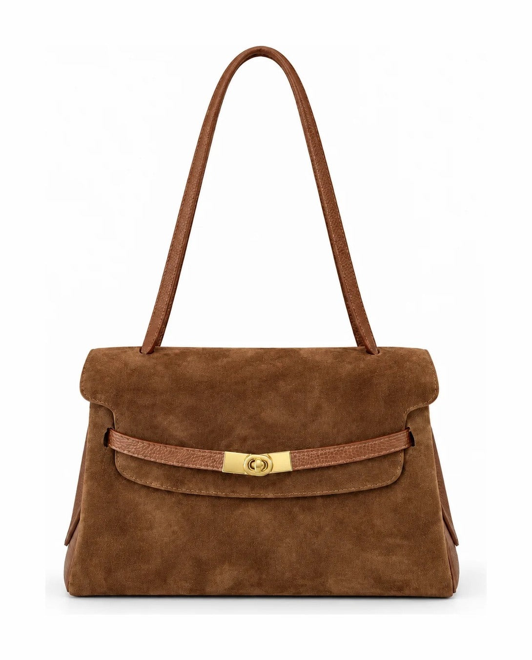 HE548 Brown Flap Suede Shoulder Bag