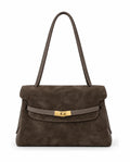HE549 Dark Brown Flap Suede Shoulder Bag