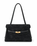 HE550 Black Flap Suede Shoulder Bag