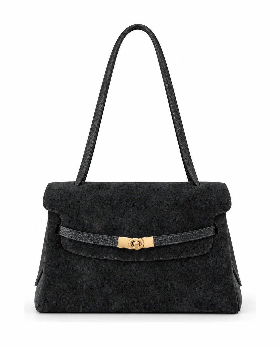 HE550 Black Flap Suede Shoulder Bag