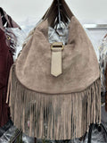 HE561 Dark Taupe Fringe Suede Hobo Bag