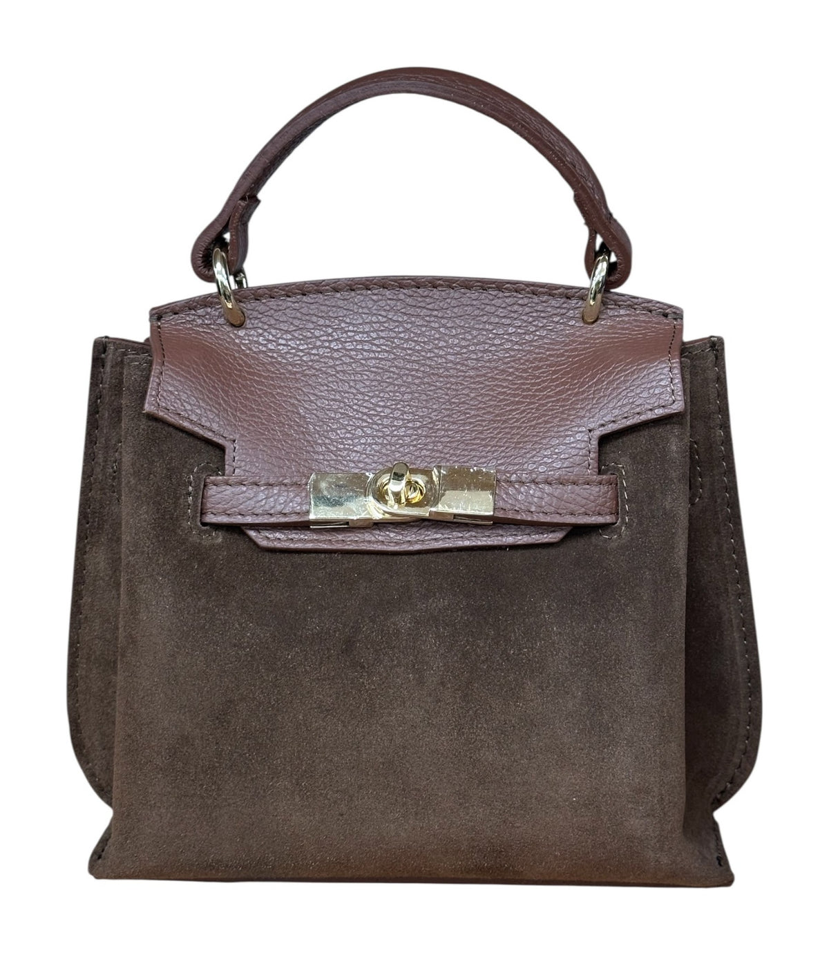 HE562 Brown Flap Suede Top Handle Bag