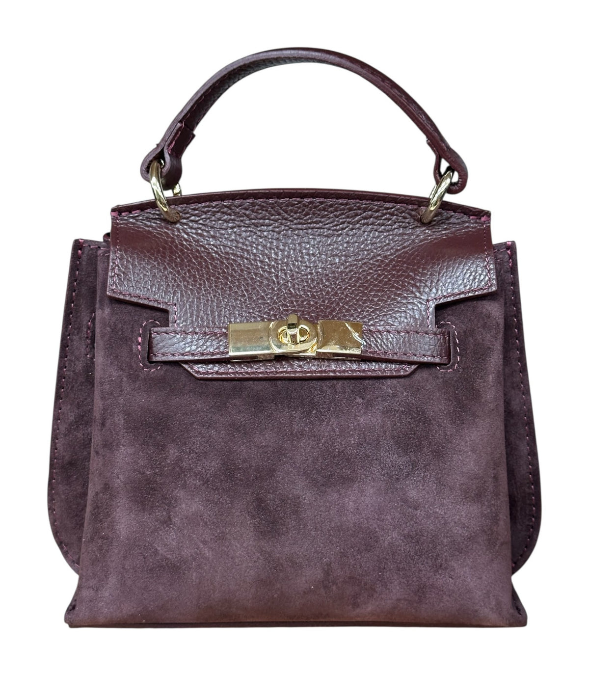 HE563 Burgundy Flap Suede Top Handle Bag