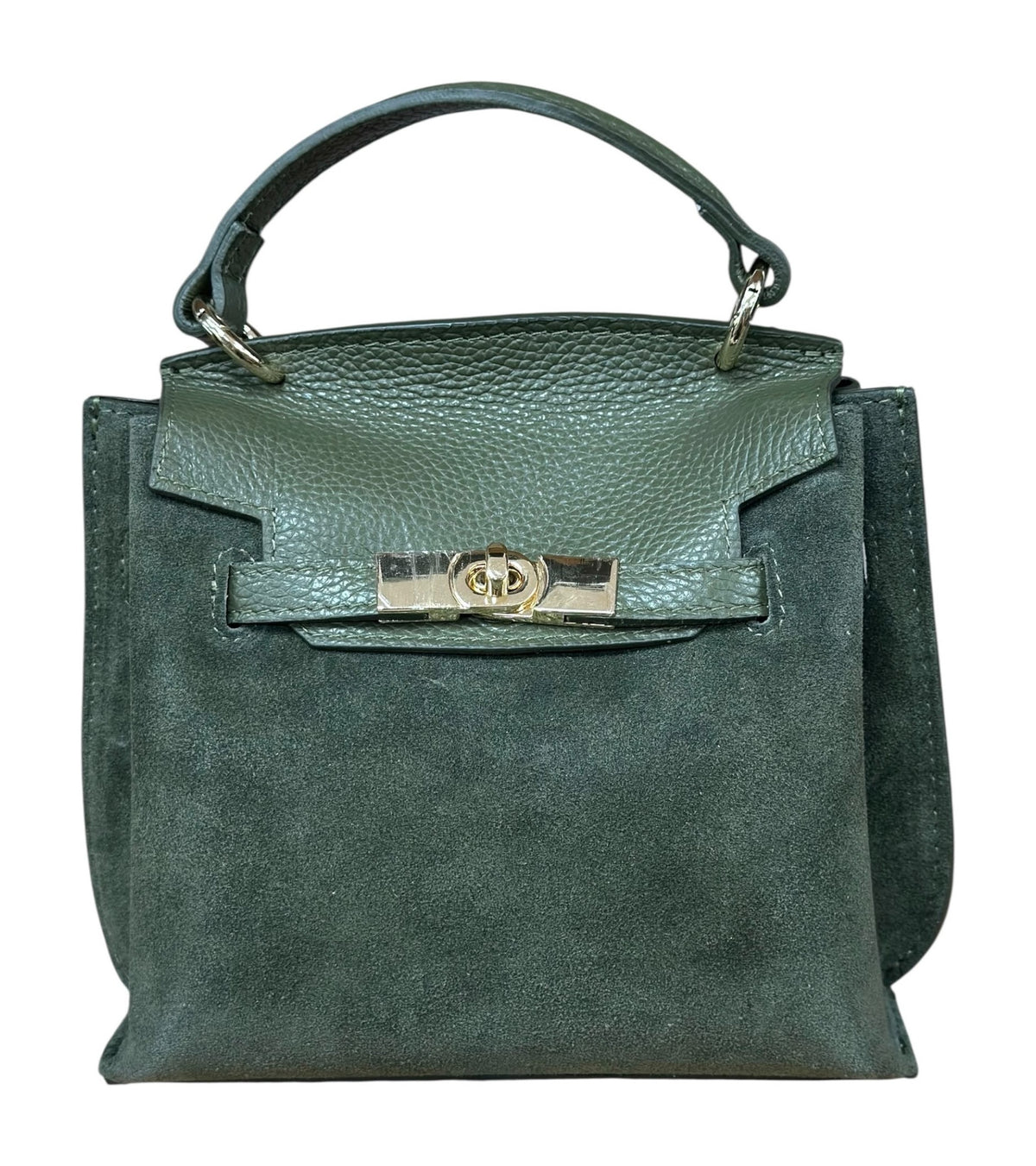 HE564 Military Green Flap Suede Top Handle Bag