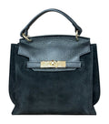 HE567 Black Flap Suede Top Handle Bag