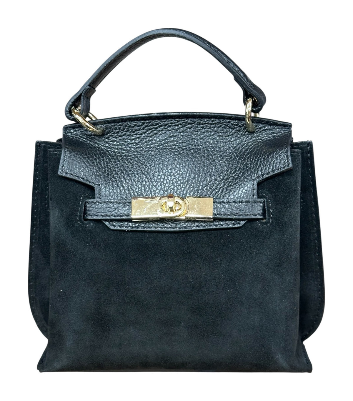 HE567 Black Flap Suede Top Handle Bag
