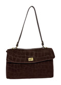 HE573 Burgundy Croc-Embossed Suede Shoulder Bag