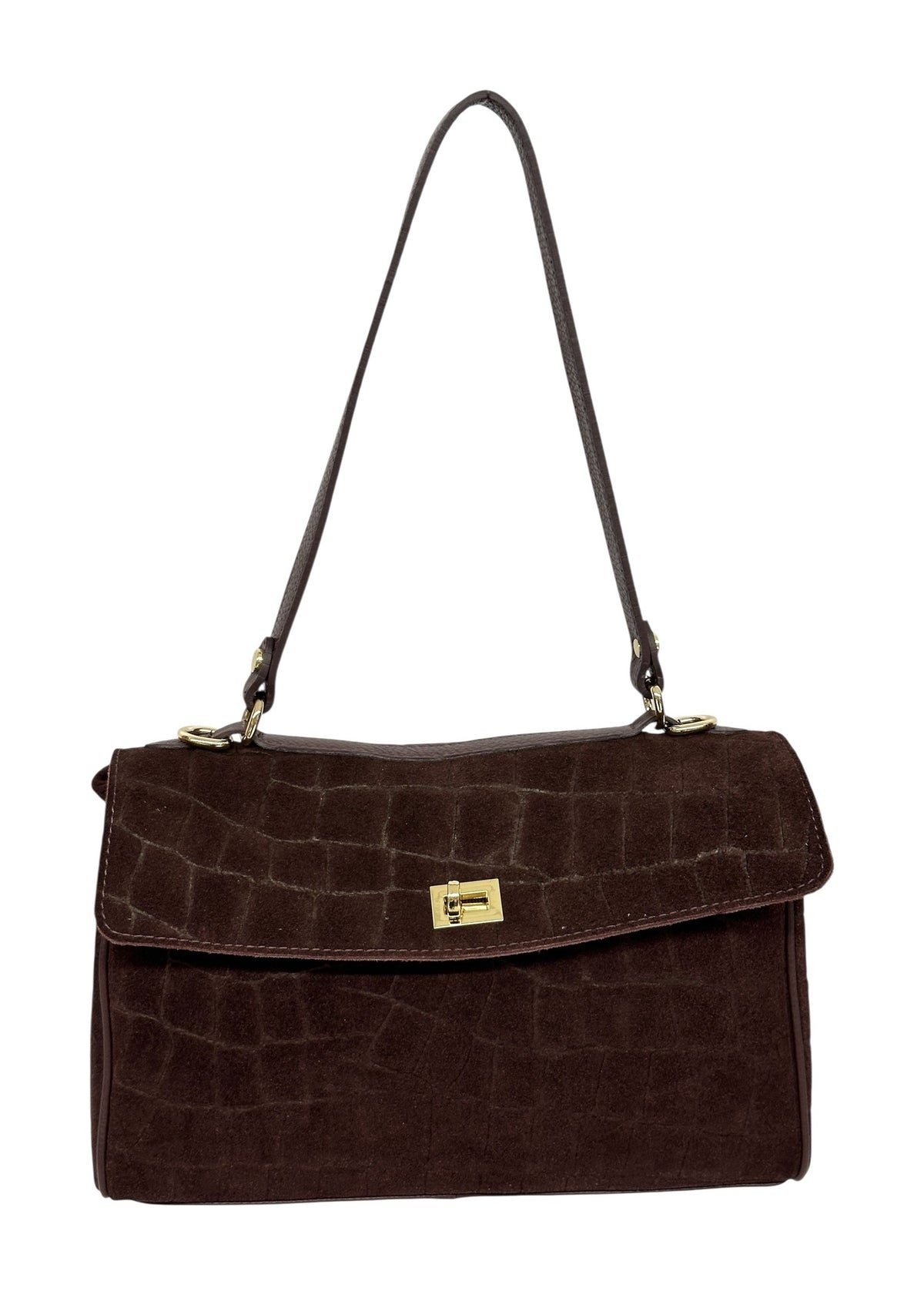 HE573 Burgundy Croc-Embossed Suede Shoulder Bag