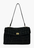 HE576 Black Croc-Embossed Suede Shoulder Bag
