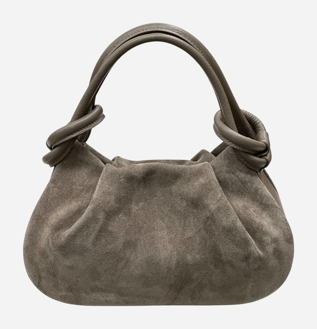 HE577 Dark Taupe Knotted Suede Top Handle Bag
