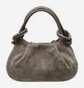 HE577 Dark Taupe Knotted Suede Top Handle Bag