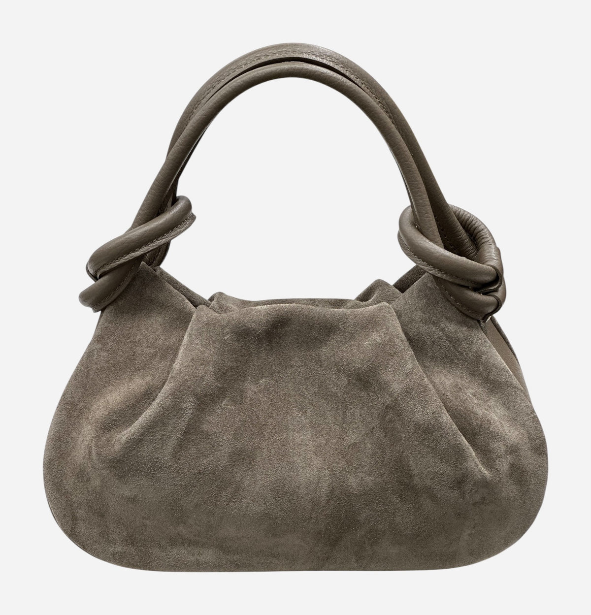 HE577 Dark Taupe Knotted Suede Top Handle Bag