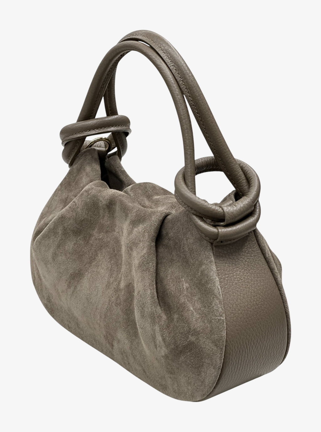 HE577 Dark Taupe Knotted Suede Top Handle Bag