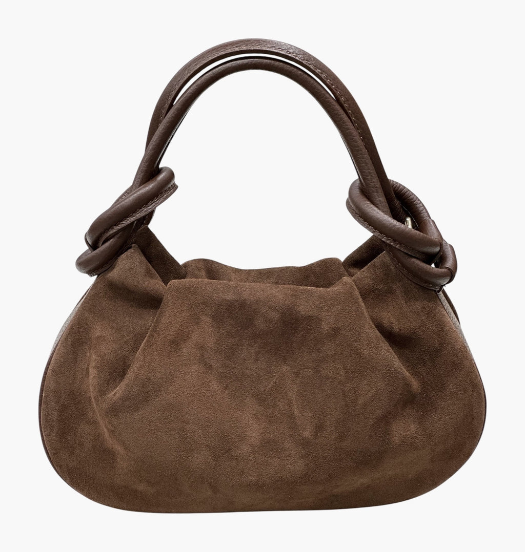 HE578 Brown Knotted Suede Top Handle Bag