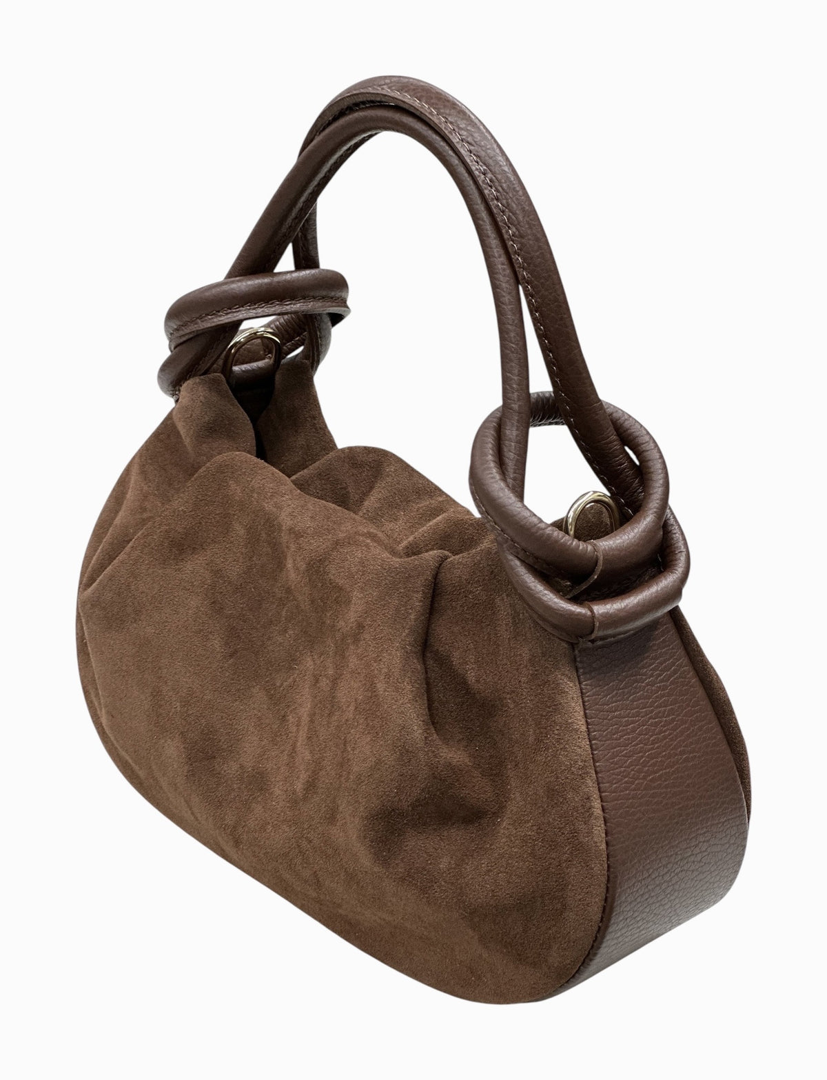 HE578 Brown Knotted Suede Top Handle Bag