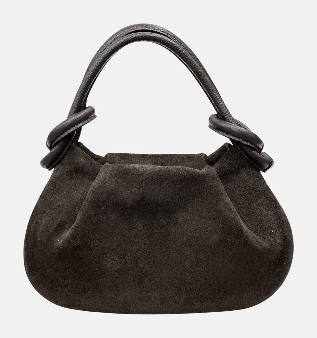 HE579 Dark Brown Knotted Suede Top Handle Bag
