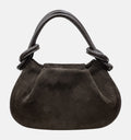 HE579 Dark Brown Knotted Suede Top Handle Bag