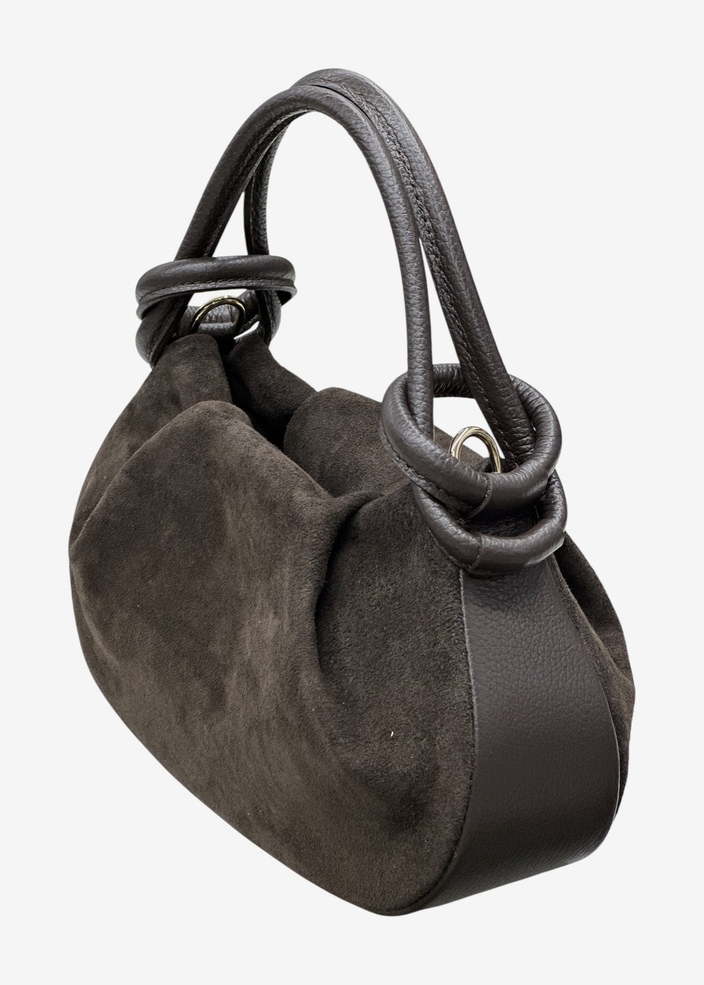 HE579 Dark Brown Knotted Suede Top Handle Bag