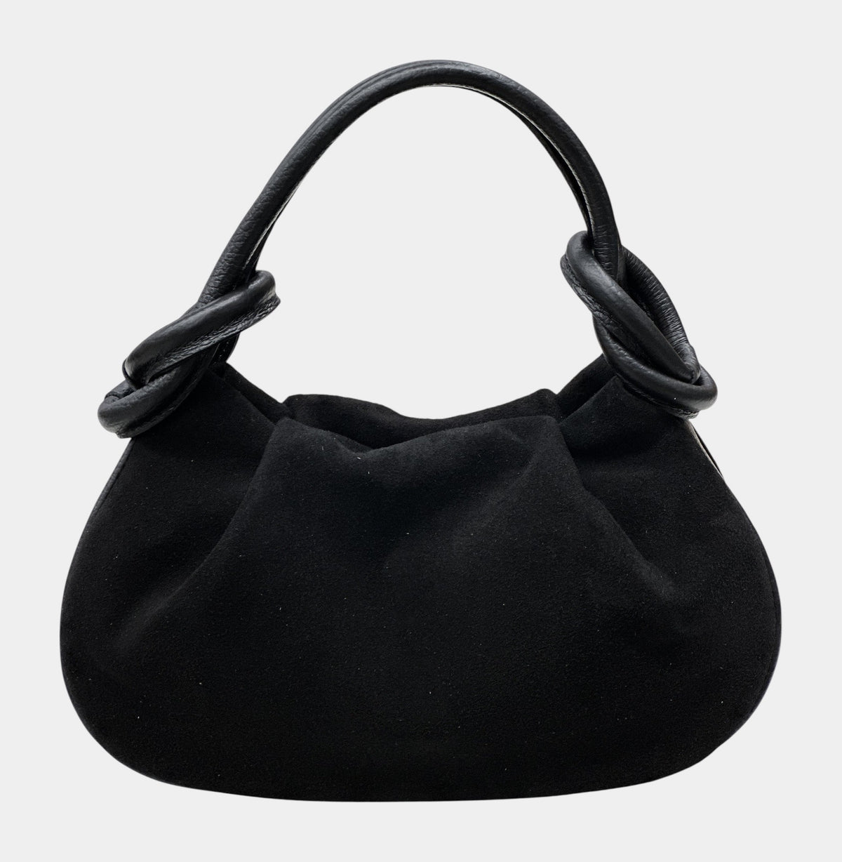 HE580 Black Knotted Suede Top Handle Bag