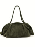 HE585 Military Green Slouchy Suede Hobo Bag