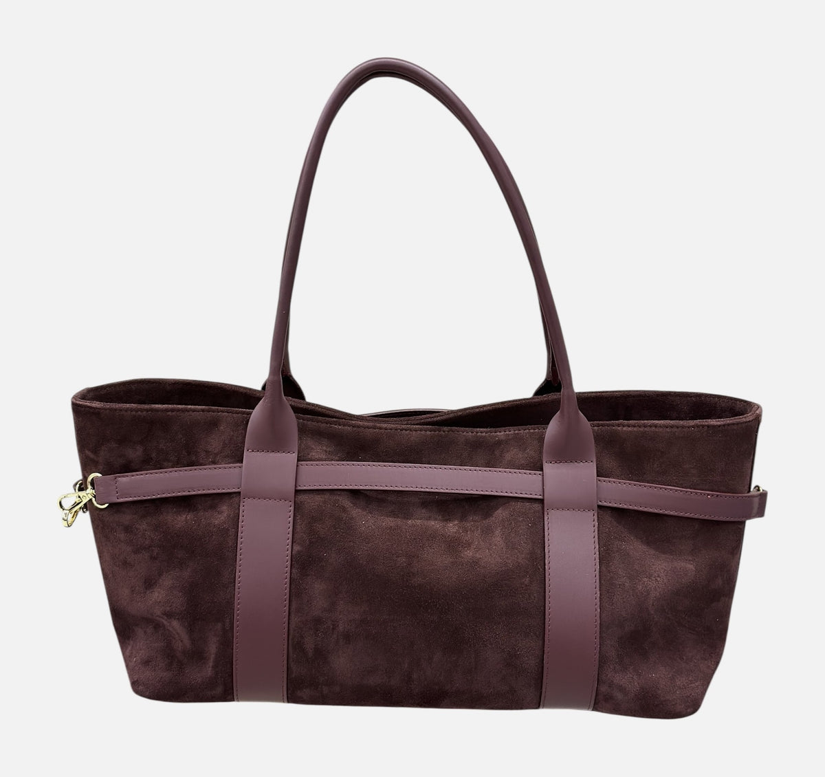 HE589 Burgundy Belted Suede Tote Bag