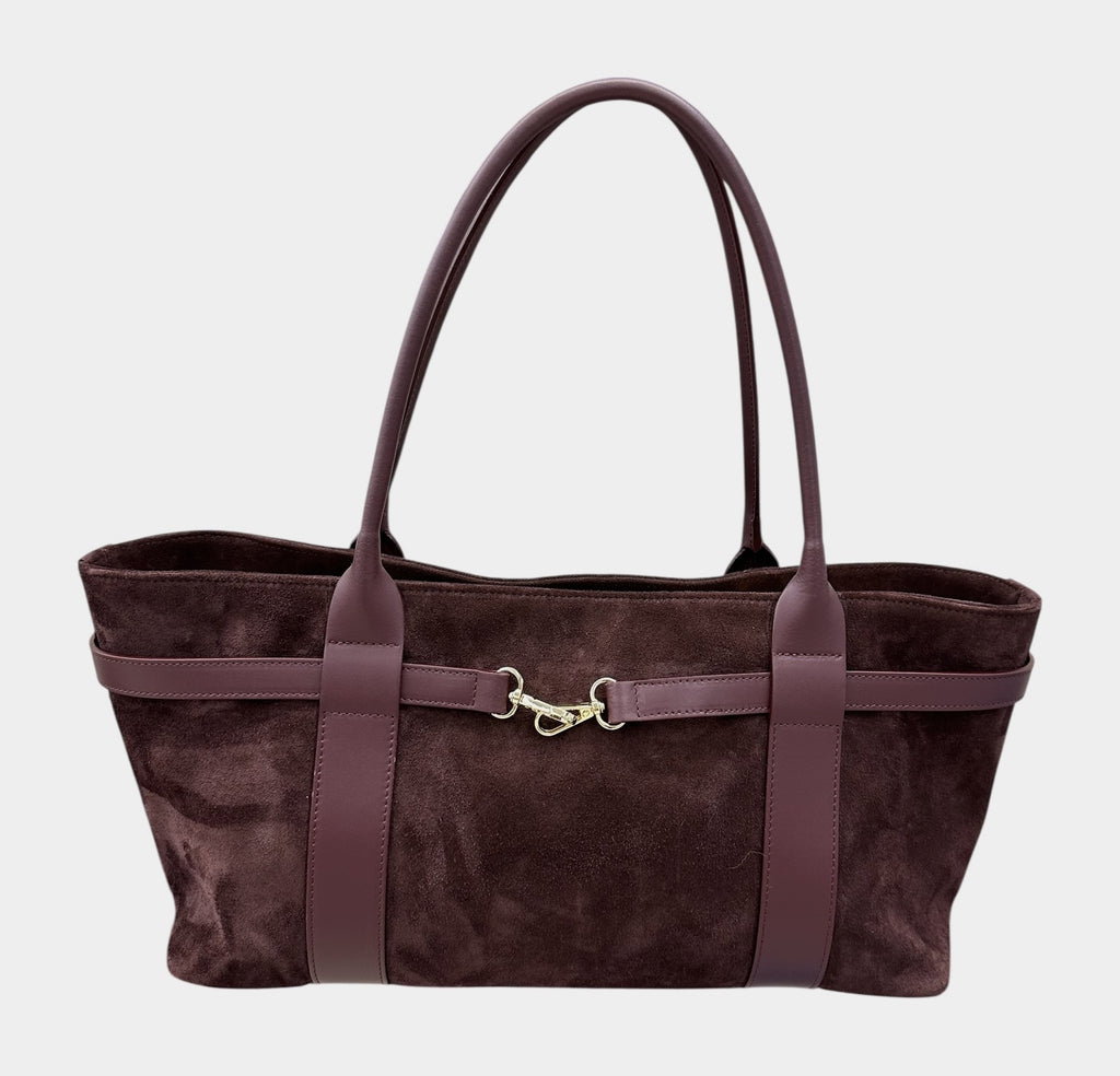 HE589 Burgundy Belted Suede Tote Bag