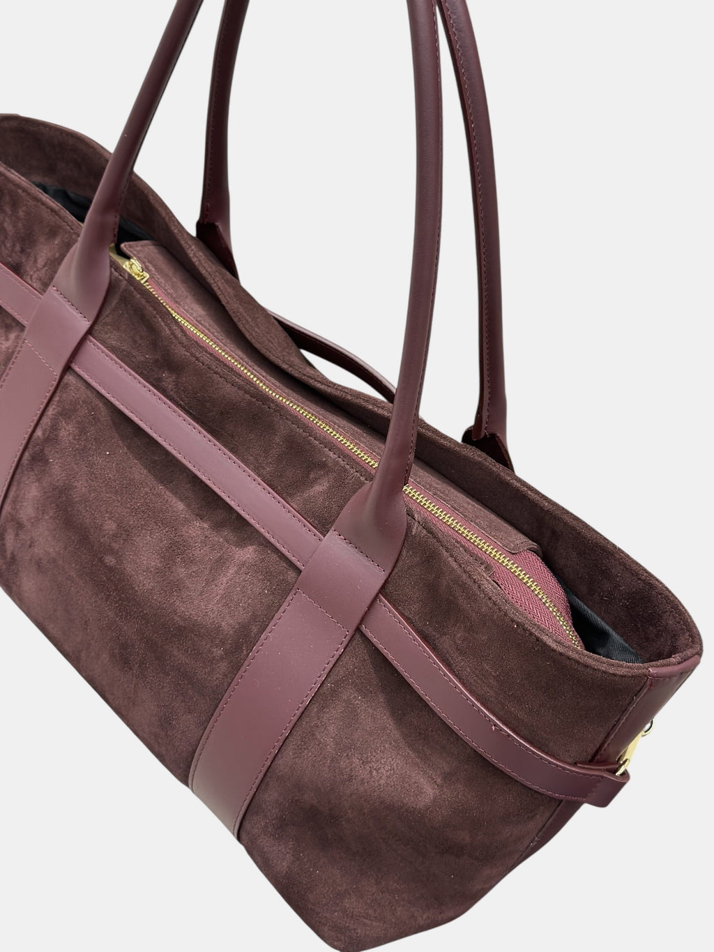 HE589 Burgundy Belted Suede Tote Bag