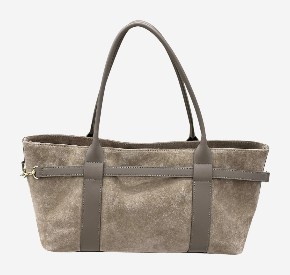 HE590 Dark Taupe Belted Suede Tote Bag