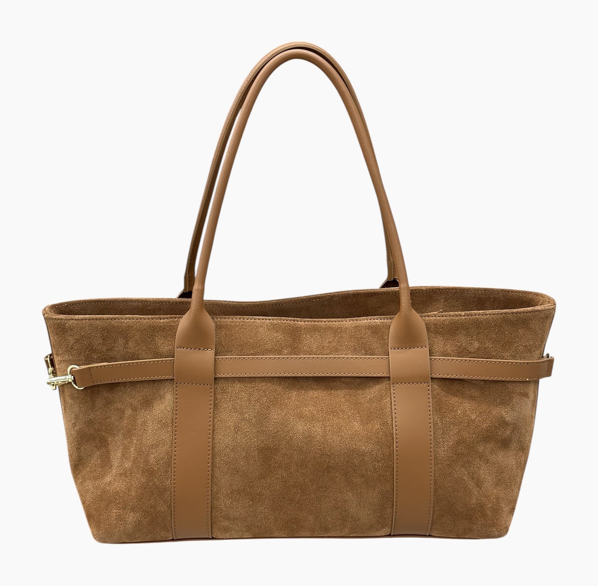 HE591 Dark Tan Belted Suede Tote Bag