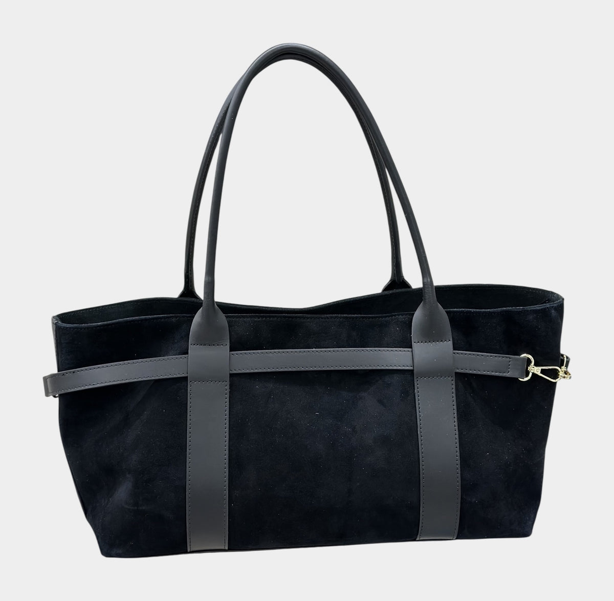 HE593 Black Belted Suede Tote Bag