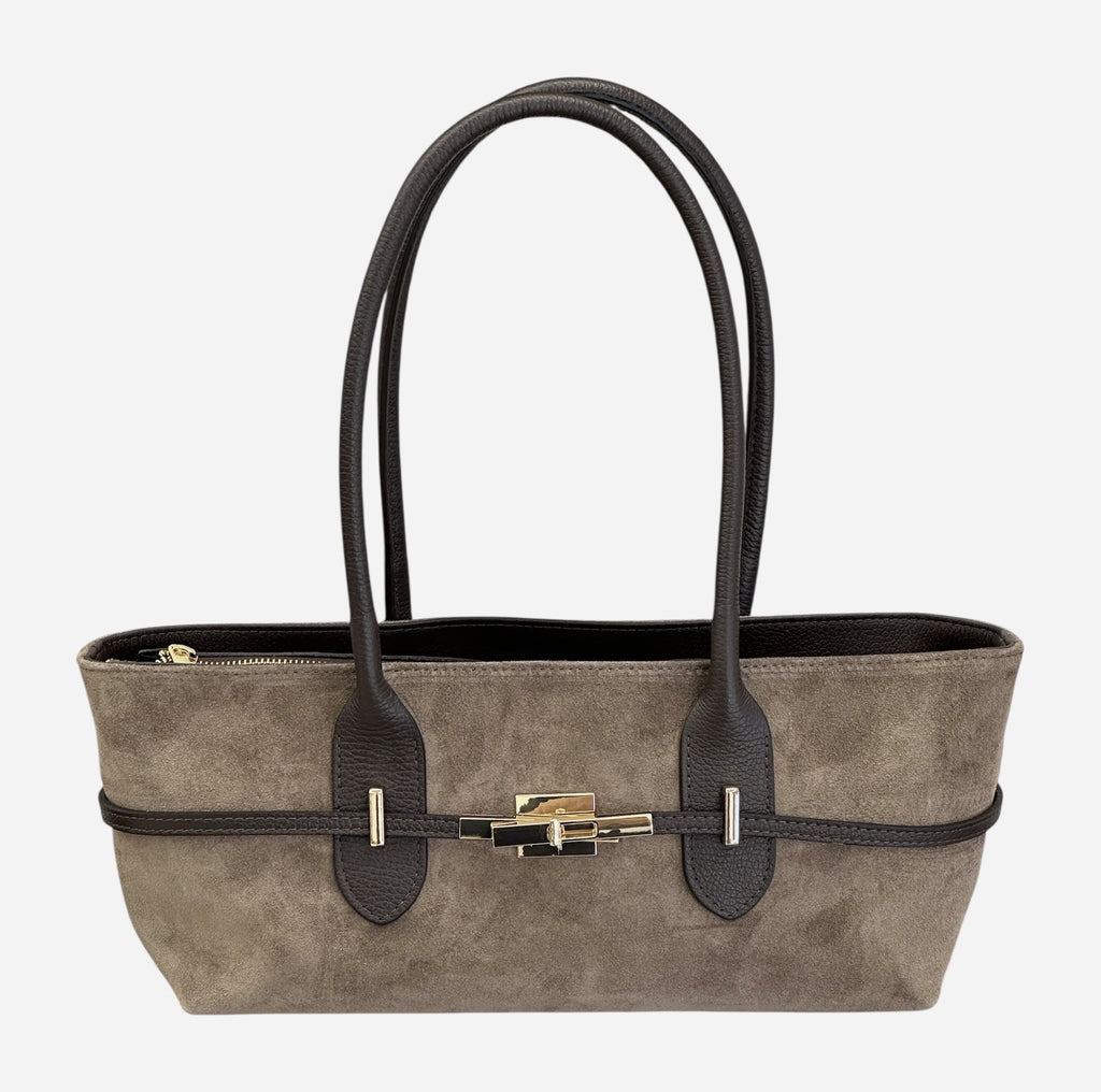 HE595 Dark Taupe Suede Shoulder Bag