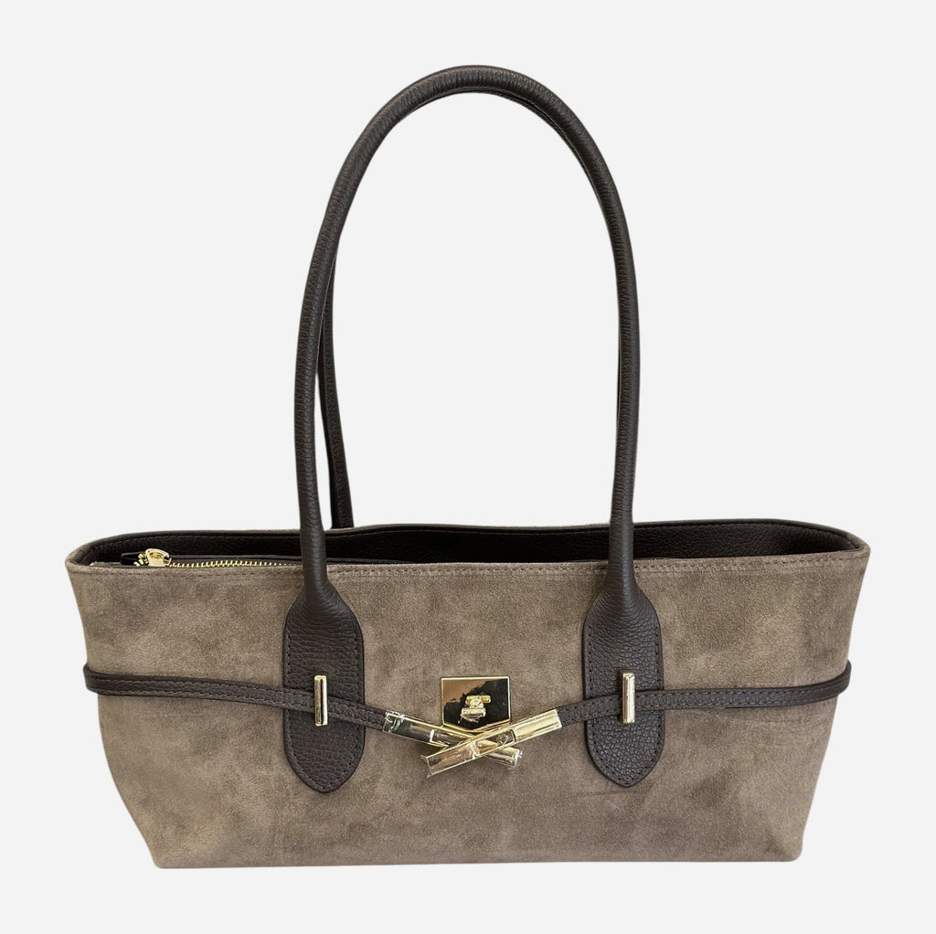 HE595 Dark Taupe Suede Shoulder Bag