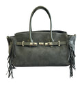 HE598 Military Green Fringe Suede Top Handle Bag