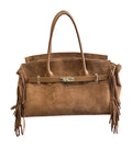 HE599 Dark Tan Fringe Suede Top Handle Bag