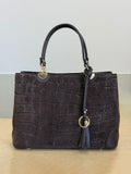 HE601 Dark Brown Croc-Embossed Suede Tote Bag