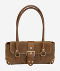 HE603 Dark Tan Studded Suede Shoulder Bag